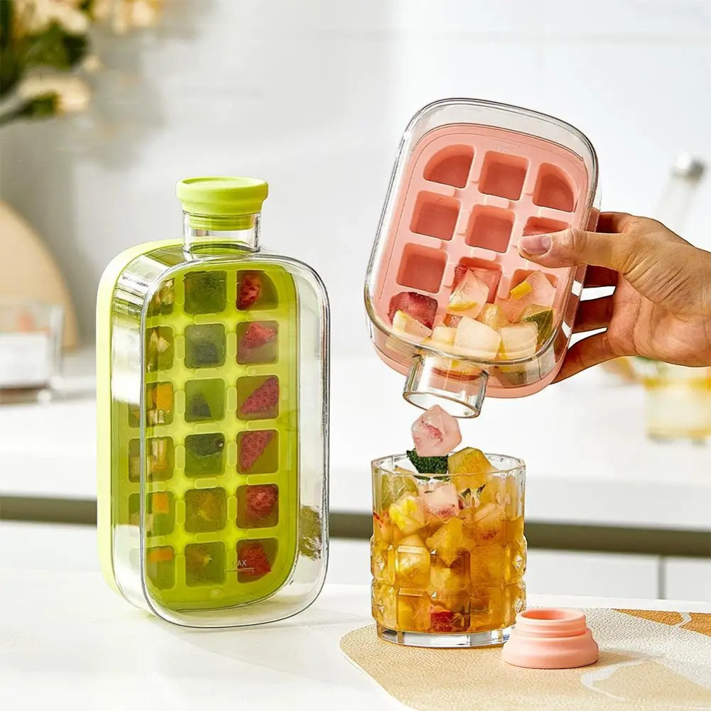 2-in-1 Ice Cube Tray Water Bottle – Summer Portable Ice Maker Cup with Straw