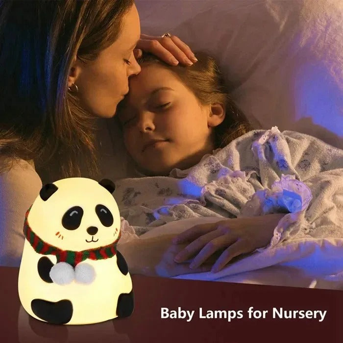 Cute Panda Silicone Night Light – Rechargeable Touch Sensor LED Bedside Lamp for Kids & Nursery