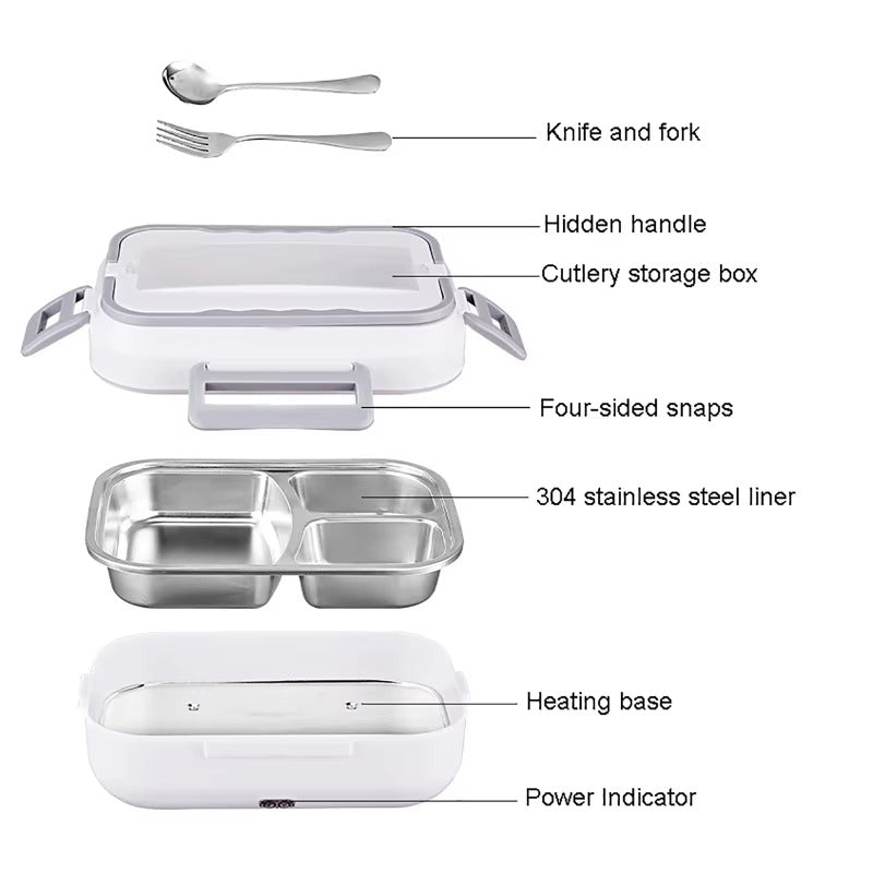 Electric Lunch Box for Car & Home – 2-in-1 Food Heater (12V/24V/220V) Portable Stainless Steel Lunch Box Set