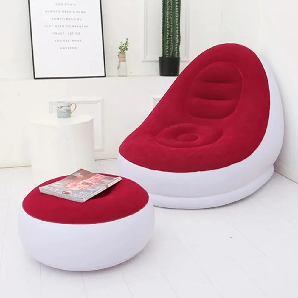 Lazy Inflatable Lounge Chair with Foot Stool – Portable Air Sofa for Living Room & Bedroom