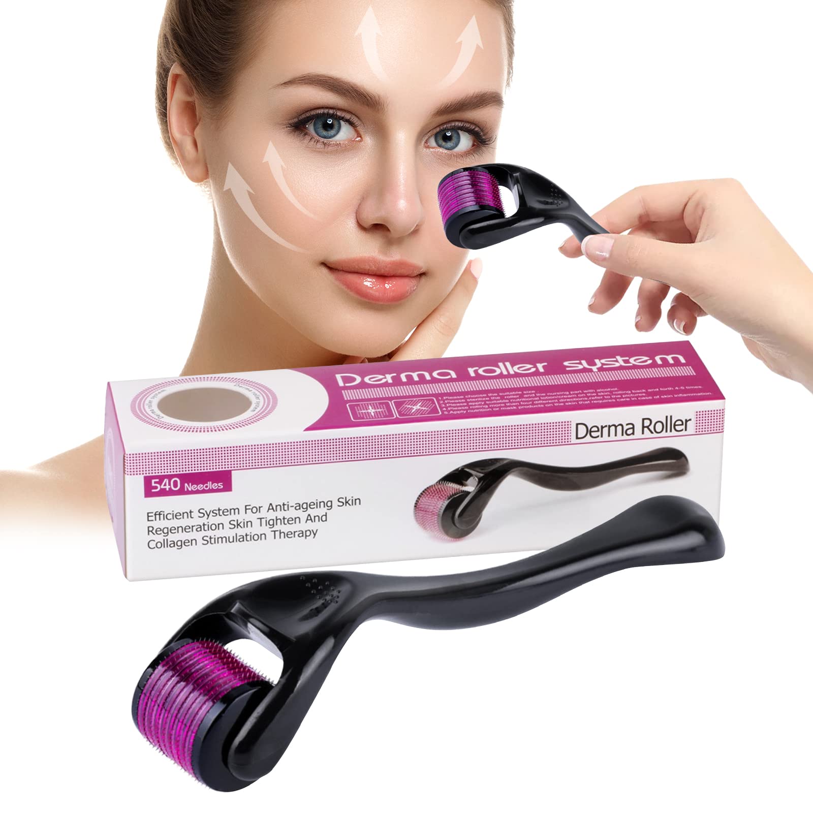 1mm 540 Microneedle Derma Roller – Beard & Hair Growth Stimulator, Facial Skin Care Tool for Anti-Aging & Collagen Boost