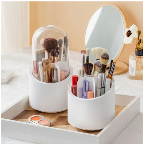 360° Rotating Makeup Brush & Cosmetic Organizer – Portable Desktop Holder for Lipsticks, Eyebrow Pencils, and Brushes