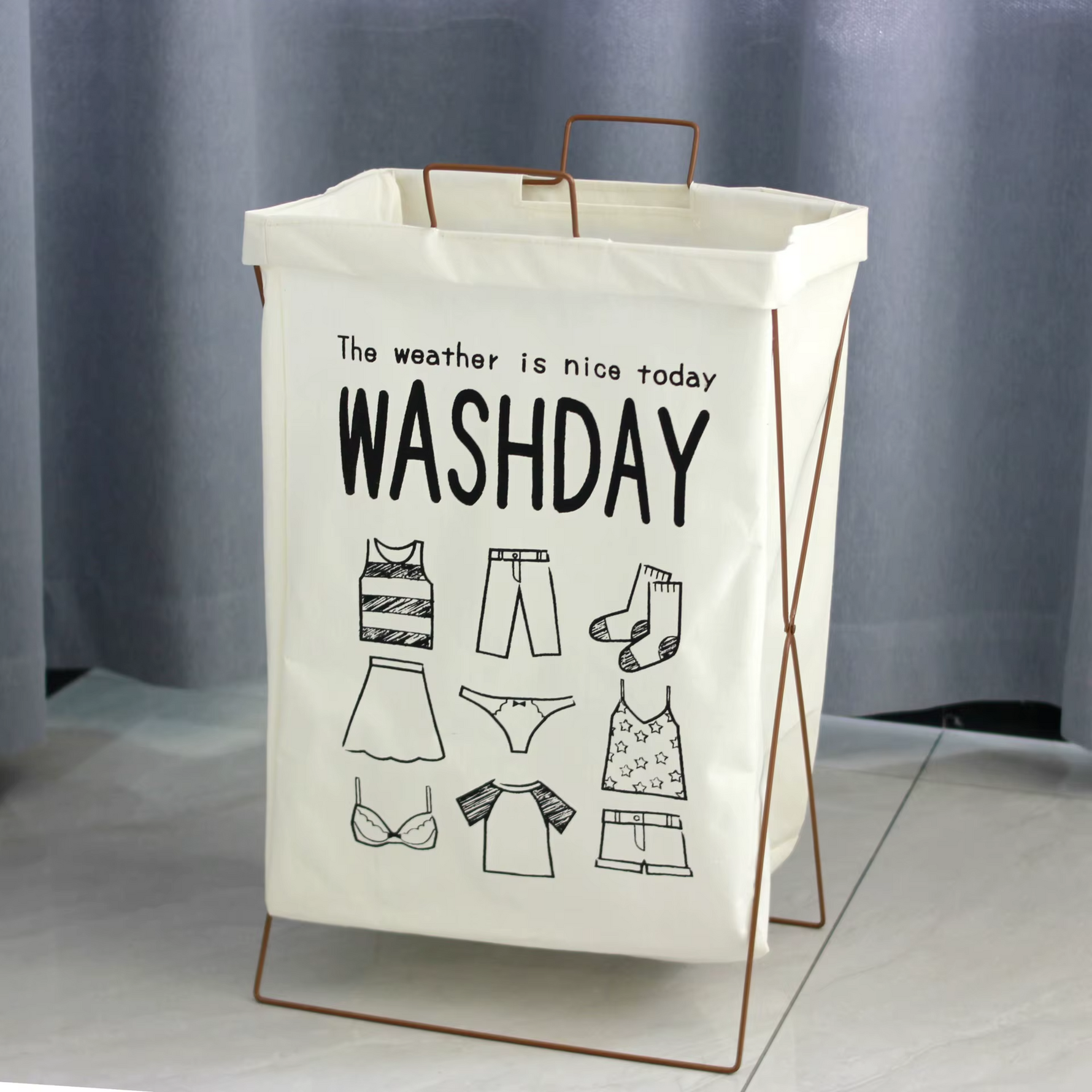 Foldable Laundry Basket with Iron Frame – Waterproof Clothes Storage Organizer (Large Capacity)