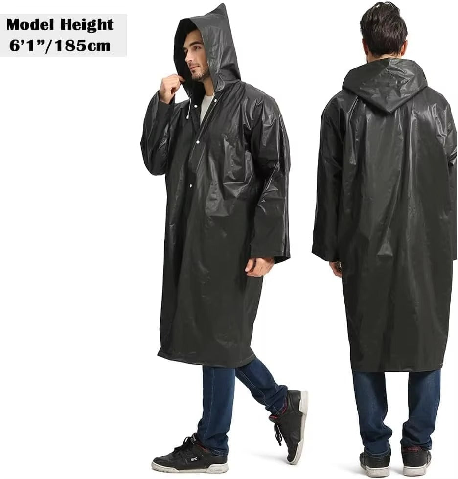 Waterproof Rain Poncho with Hood – Reusable Lightweight EVA Raincoat