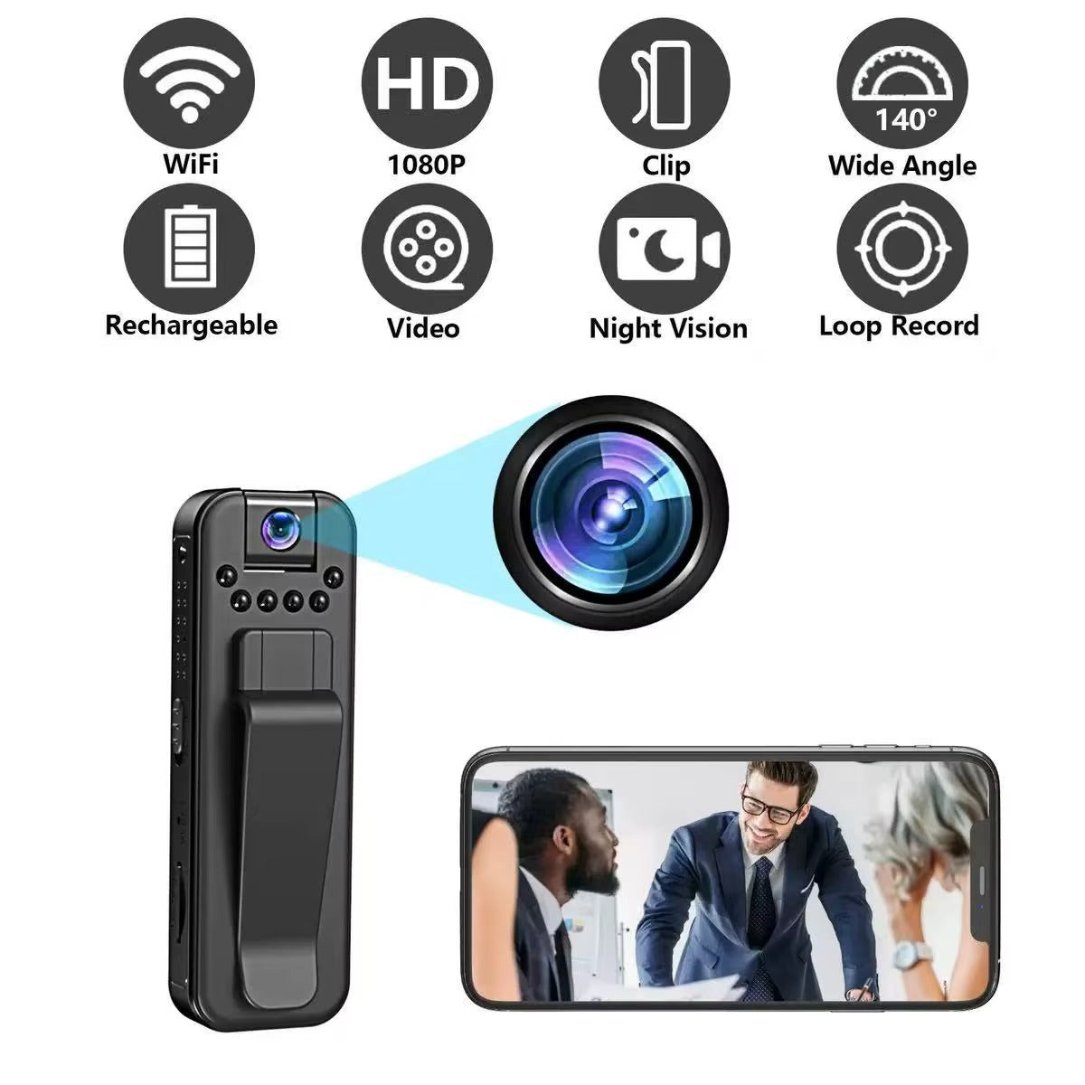1080P HD Mini Body Camera – Portable Clip-On Video Recorder with Night Vision