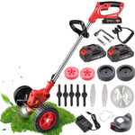 48V Cordless Grass Trimmer & Brush Cutter - 2 Batteries, Support Wheels, Steel & Plastic Blades | Rechargeable Garden Tool