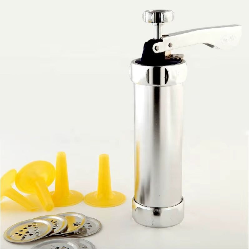 Stainless Steel Manual Cookie Press Kit – Biscuit Maker with 20 Cookie Molds & 4 Nozzles