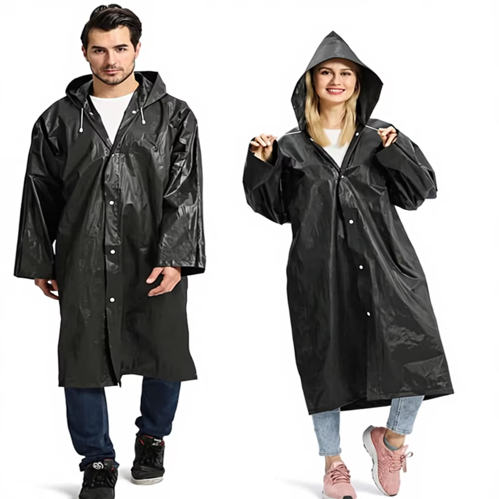 Waterproof Rain Poncho with Hood – Reusable Lightweight EVA Raincoat