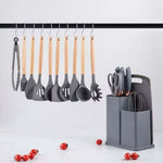 19-Piece Silicone Kitchen Utensil Set – Non-Stick Cooking Tools with Wooden Handles & Storage Holder