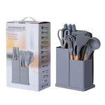 19-Piece Silicone Kitchen Utensil Set – Non-Stick Cooking Tools with Wooden Handles & Storage Holder