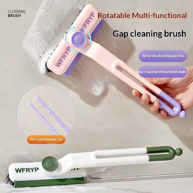 3-in-1 Rotating Crevice Cleaning Brush with Squeegee – Multifunction Corner Cleaning Tool