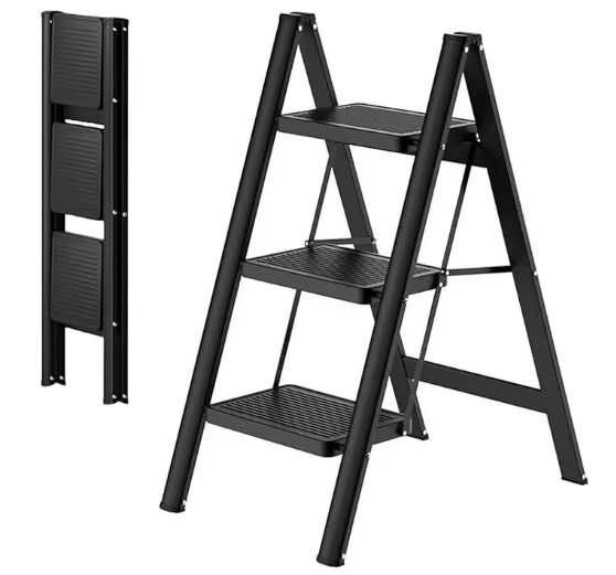Folding 3-Step Ladder – Lightweight Anti-Slip Steel Household Step Stool