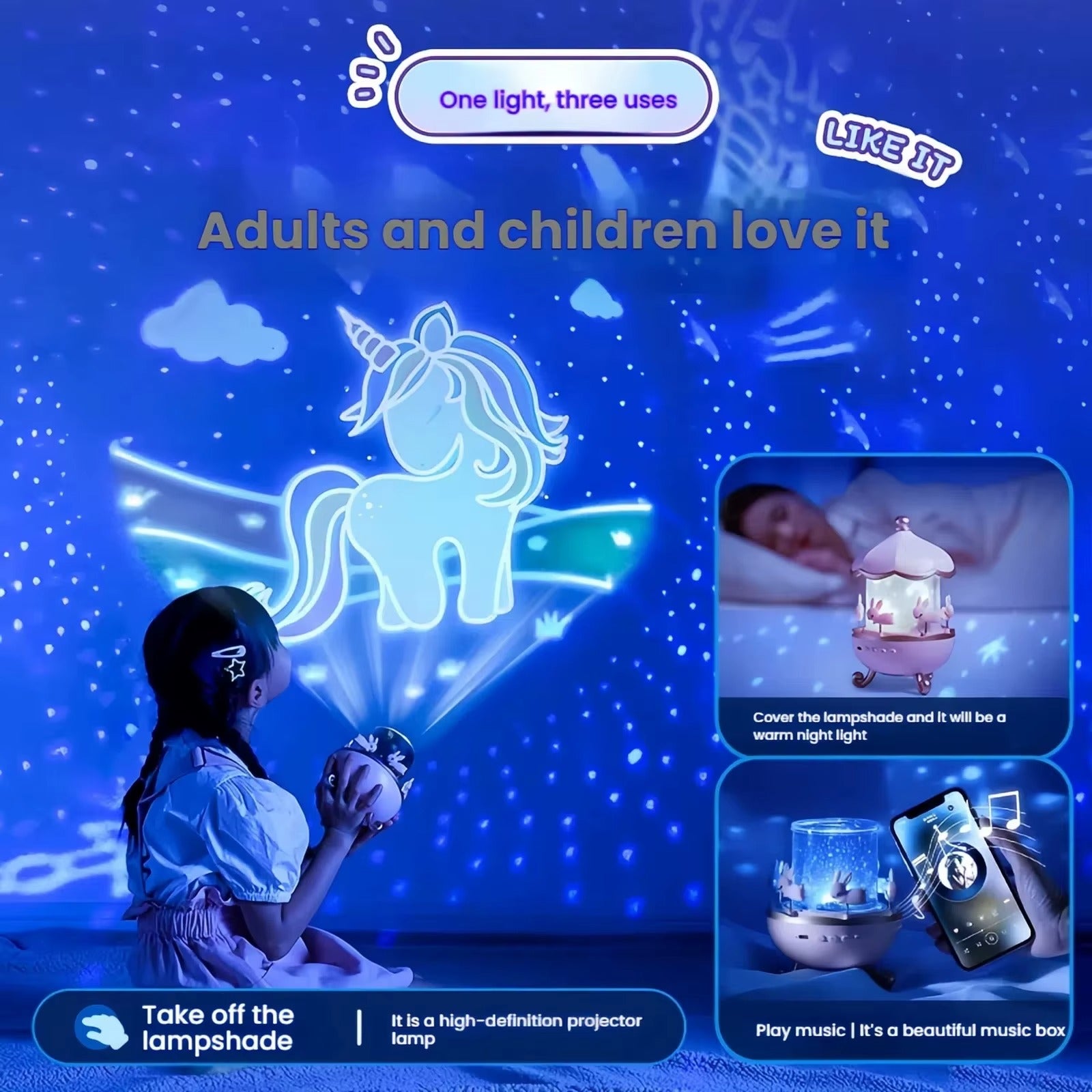 Starry Sky Carousel Projector Night Light – Rotating Music Box Lamp