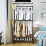 Double Rod Clothes Rack with Wheels – Heavy Duty Stainless Steel Garment Stand with Bottom Shelf (Space Saving Organizer)