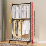 Double Rod Clothes Rack with Wheels – Heavy Duty Stainless Steel Garment Stand with Bottom Shelf (Space Saving Organizer)