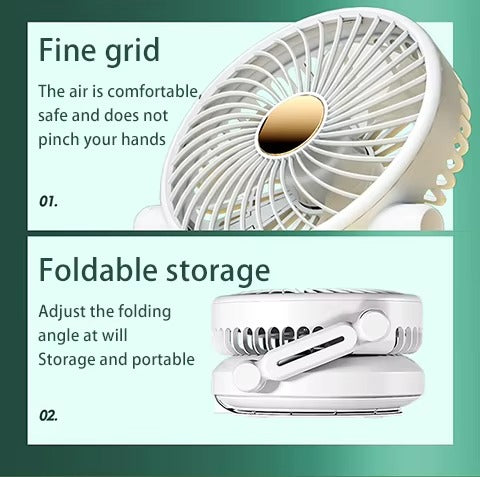 USB Rechargeable Mini Folding Fan – 2400mAh Portable Table Fan with Night Light