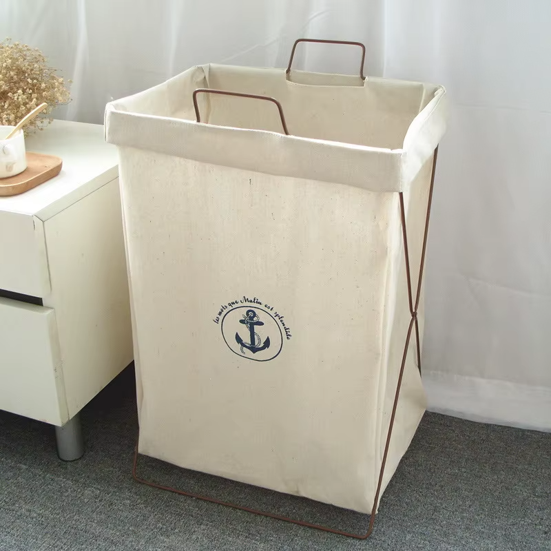 Foldable Laundry Basket with Iron Frame – Waterproof Clothes Storage Organizer (Large Capacity)