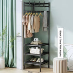 3-Tier Metal Coat Rack with Shelves – Modern Garment Rack with Hooks