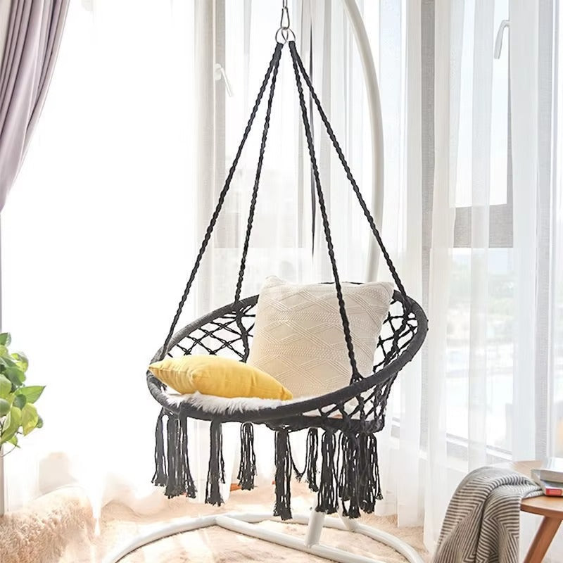 Macrame Cotton Rope Hanging Chair – Hammock Swing for Outdoor &amp; Indoor