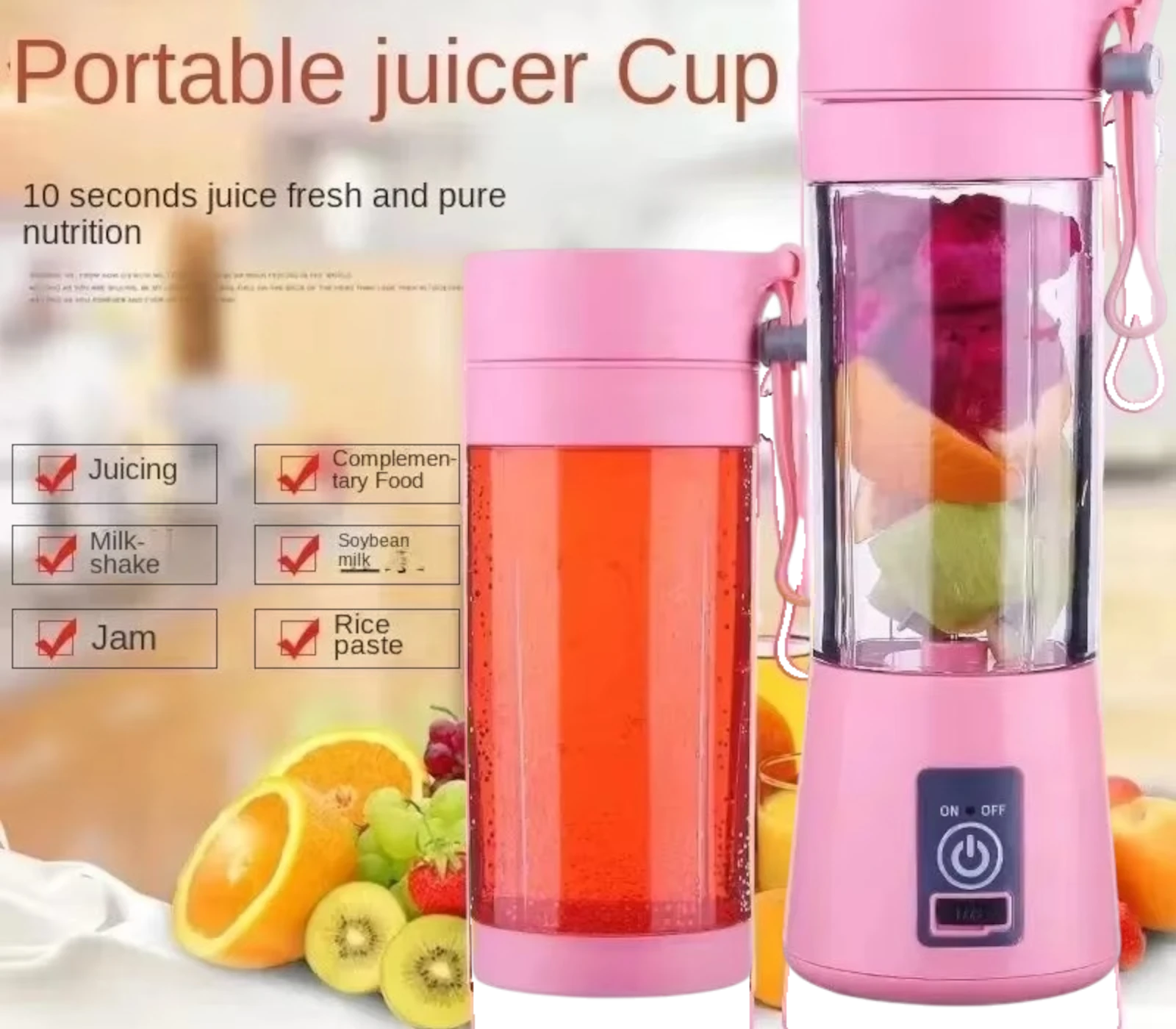 Portable USB Blender 380ML – Rechargeable Mini Juicer Cup for Shakes, Smoothies & Fresh Fruit Juicing | Travel-Friendly
