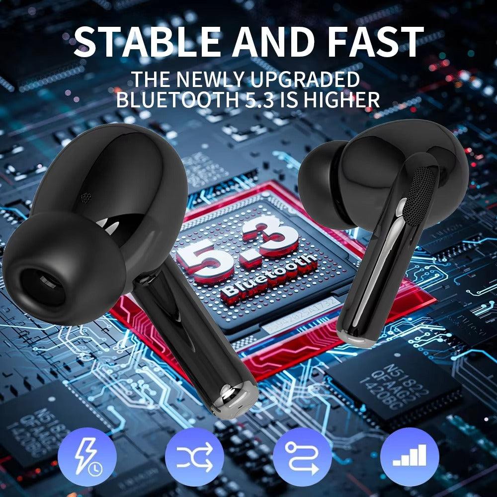 Black Pods A7 Pro TWS Wireless Earbuds – Bluetooth 5.3 with Charging Case