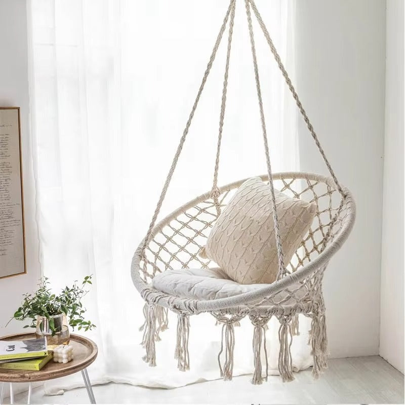 Macrame Cotton Rope Hanging Chair – Hammock Swing for Outdoor &amp; Indoor