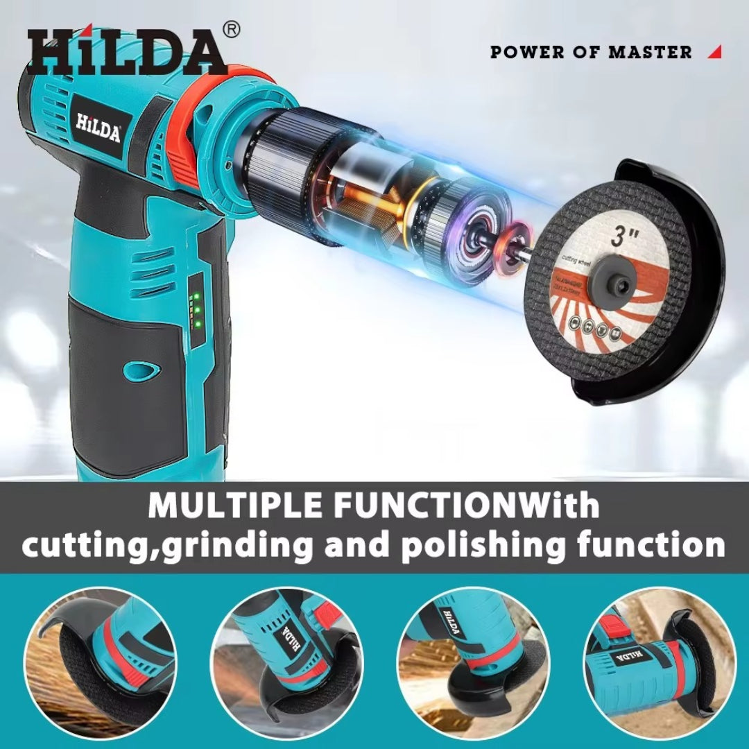 12V Cordless Mini Angle Grinder with 2 Batteries – Rechargeable Cutting, Grinding & Polishing Tool