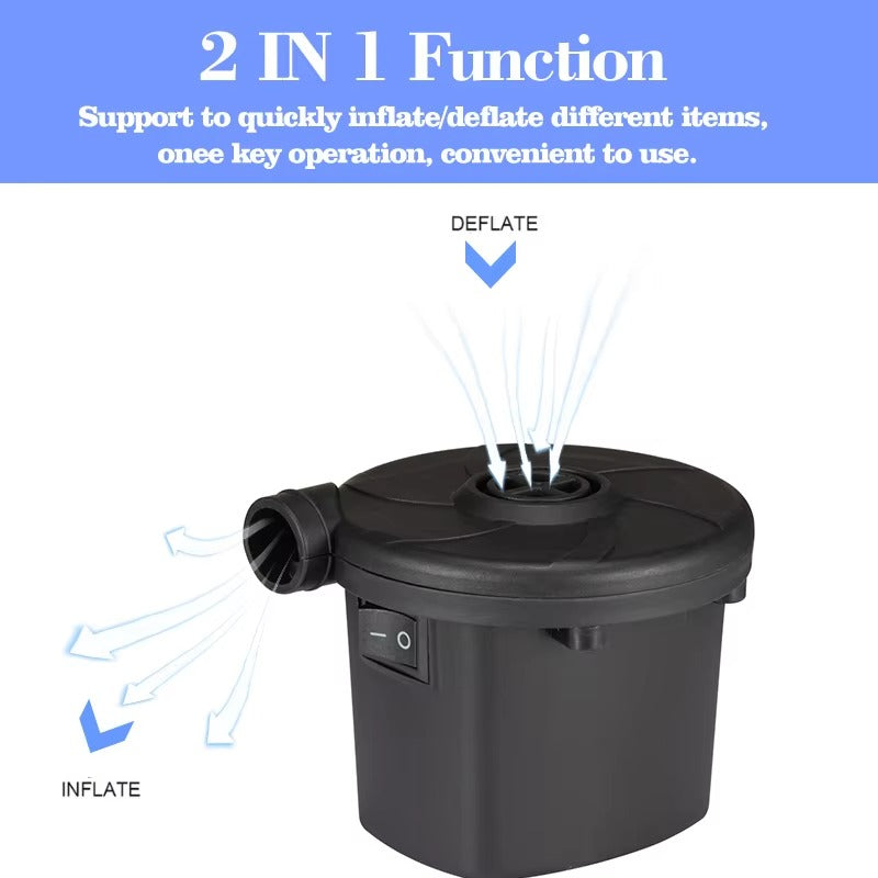 2 in 1 Electric Air Pump – Inflator for Inflatables, Camping Beds, and Pools