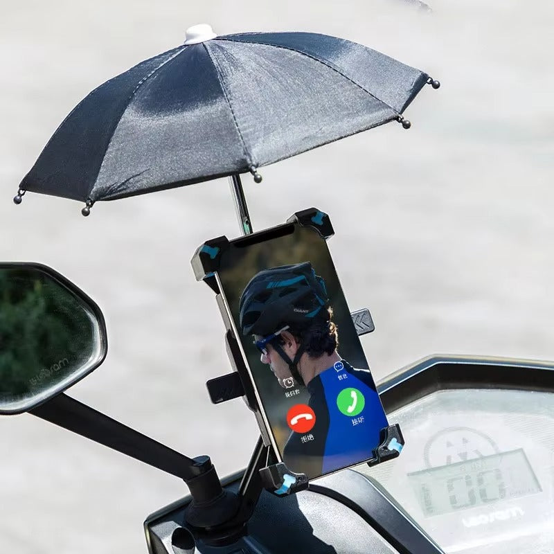 Mini Umbrella Motorcycle Phone Holder – Waterproof Sunshade Handlebar Mount