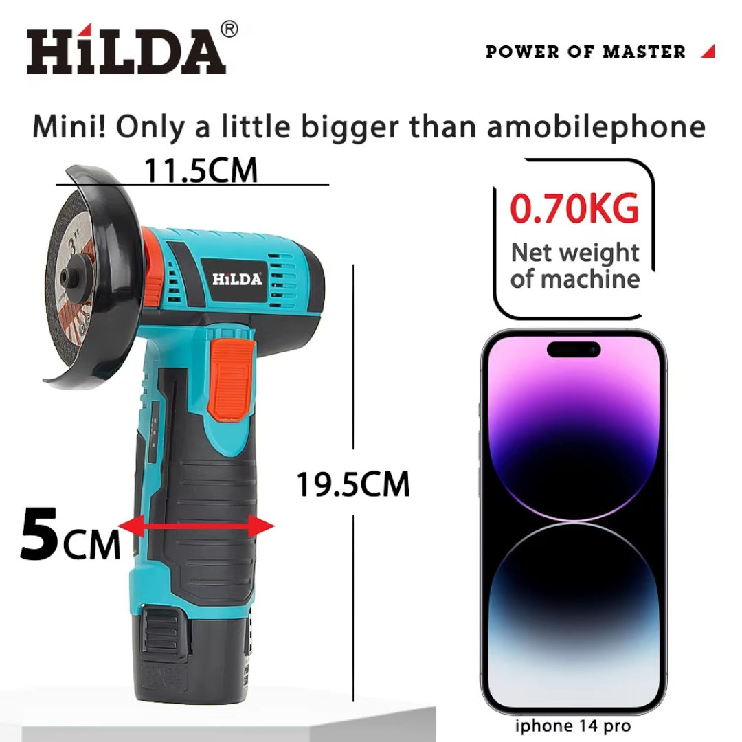 12V Cordless Mini Angle Grinder with 2 Batteries – Rechargeable Cutting, Grinding & Polishing Tool