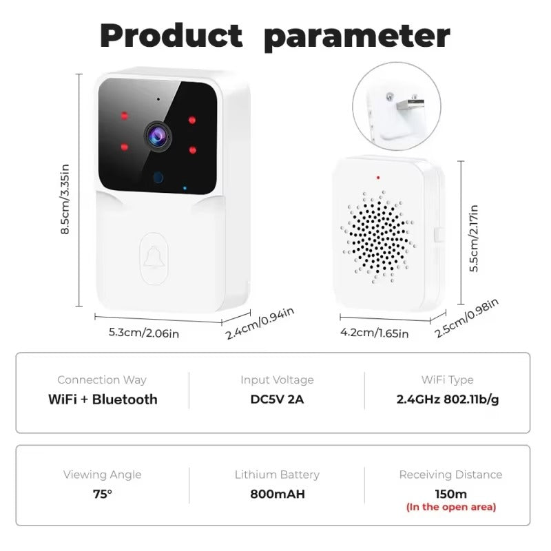 Smart WiFi Video Doorbell – HD Night Vision Security Camera with 2-Way Audio Intercom