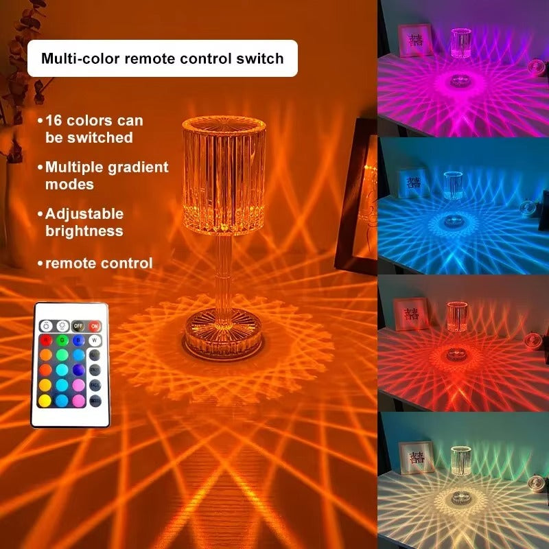 16-Color Crystal Diamond Projection Lamp – LED RGB Table Lamp with Remote & Touch Control (Rechargeable Night Light)