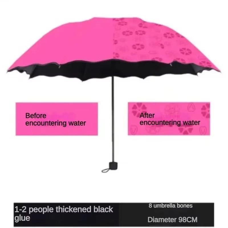 Magic Flower Color Changing Umbrella – Three Fold Windproof Anti-UV Sun & Rain Folding Umbrella