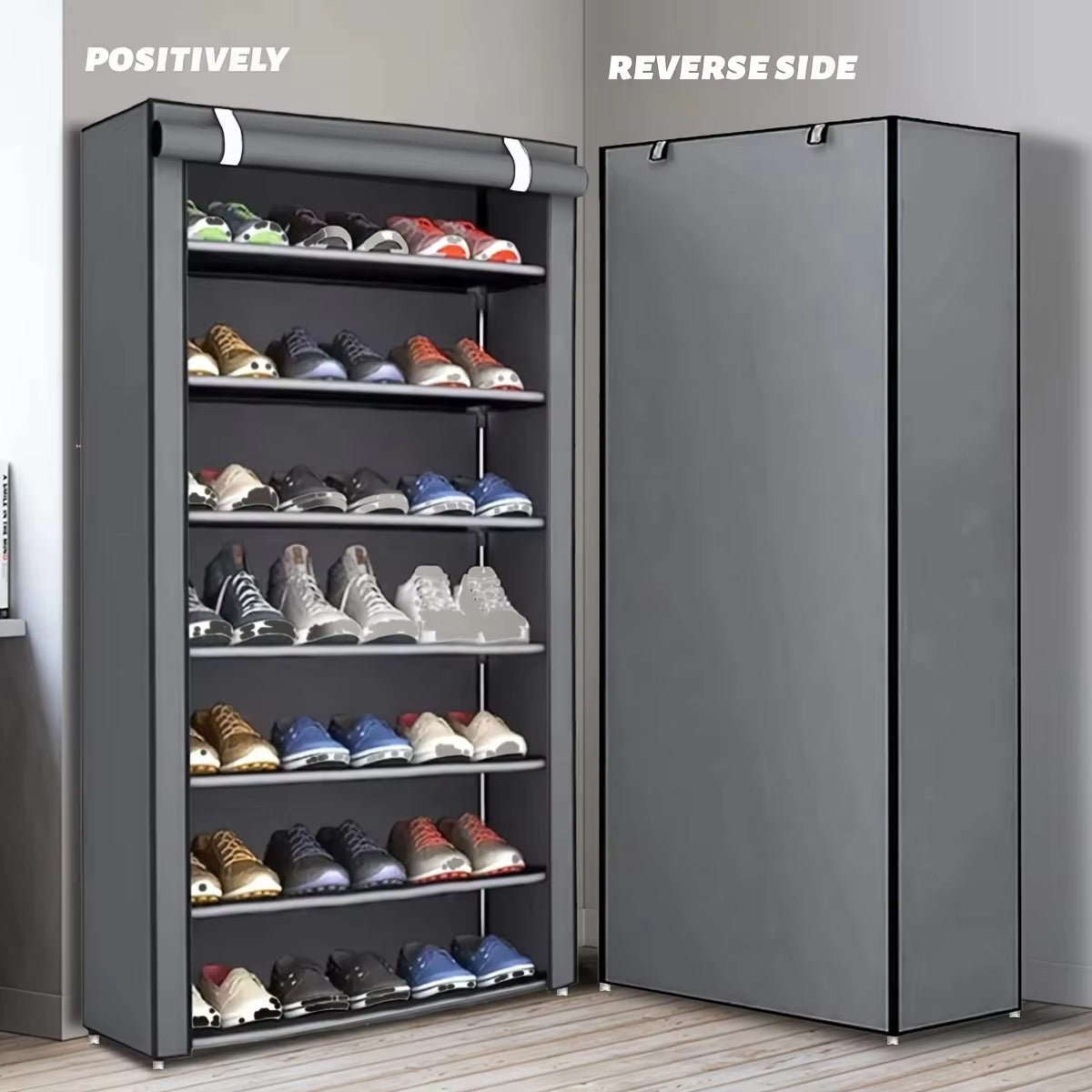 10 Tier Dust-Proof Shoe Cabinet with Rolling Cover – Space Saving Multi-Layer Shoe Rack