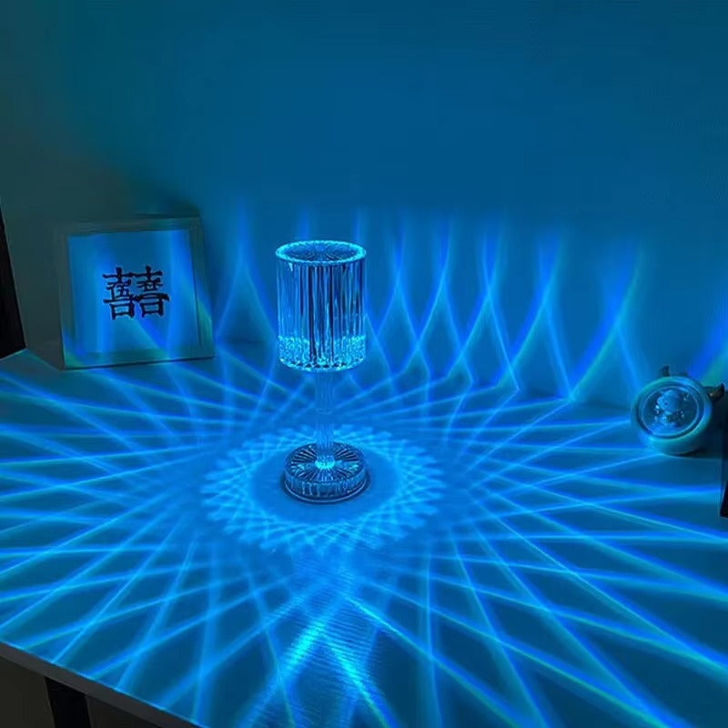 16-Color Crystal Diamond Projection Lamp – LED RGB Table Lamp with Remote & Touch Control (Rechargeable Night Light)