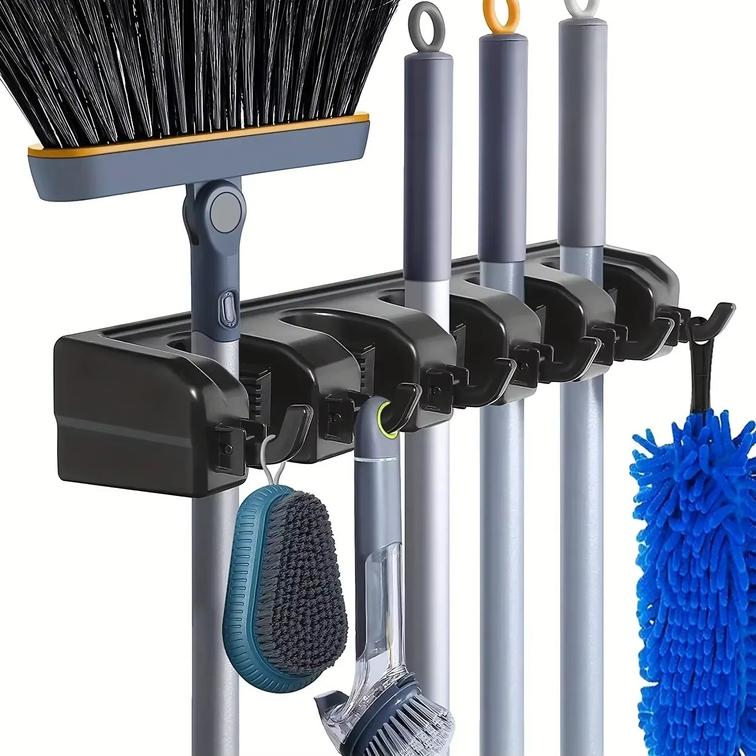 Wall Mounted Mop Holder – 6 Position Multi-Functional Broom & Tool Organizer