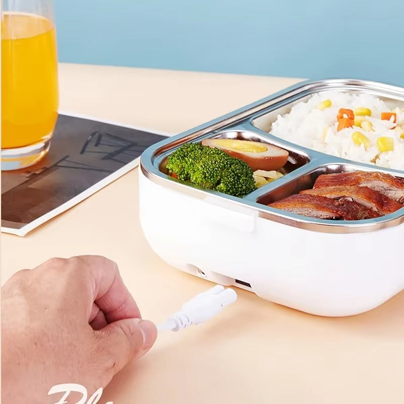 Electric Lunch Box for Car & Home – 2-in-1 Food Heater (12V/24V/220V) Portable Stainless Steel Lunch Box Set
