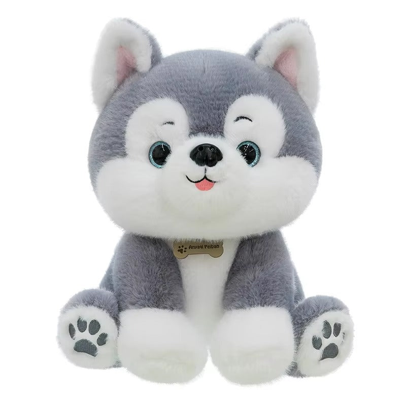 22cm Husky Puppy Plush – Ultra-Soft Cuddle Dog with Bone Name Tag
