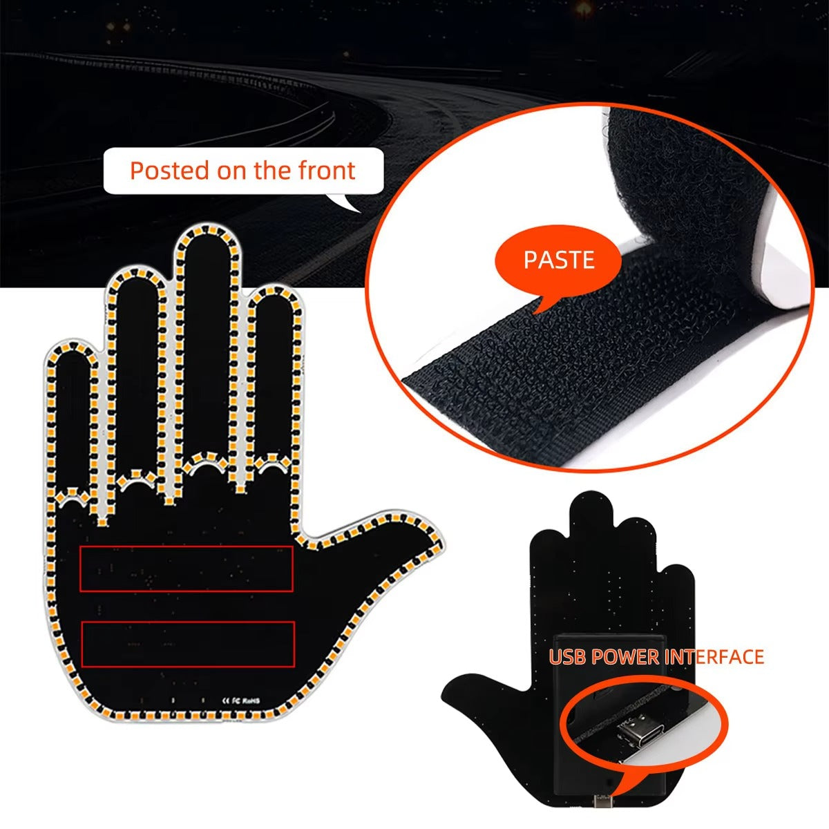 LED Car Gesture Light with Remote – Amber Warning Signal Lamp for Cars (3 Modes Funny Auto Light)