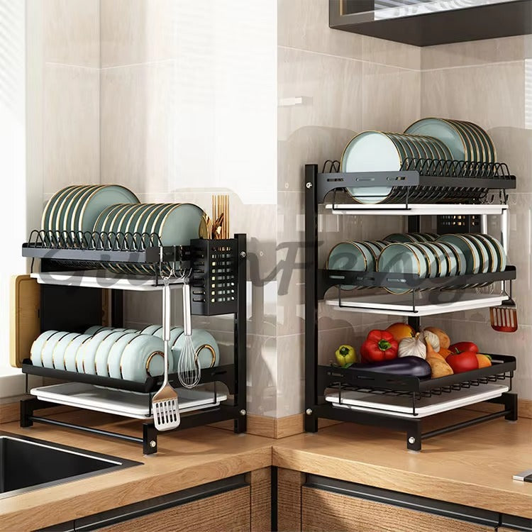 3-Tier Wall Mounted Dish Rack – Kitchen Plate & Bowl Organizer with Drip Tray (Space Saving Sink Rack)