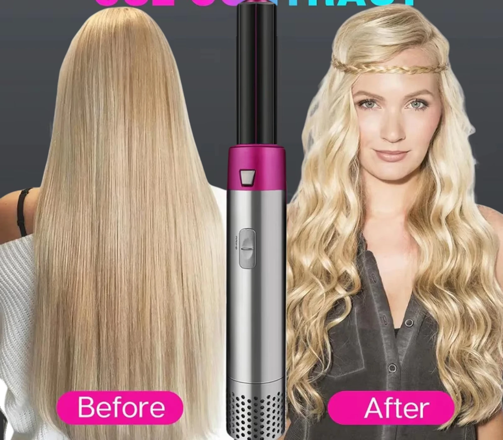 5 in 1 Hot Air Brush Hair Dryer Styler – Negative Ionic Blow Dryer, Detachable Curling Wand, Straightener &amp; Volumizer