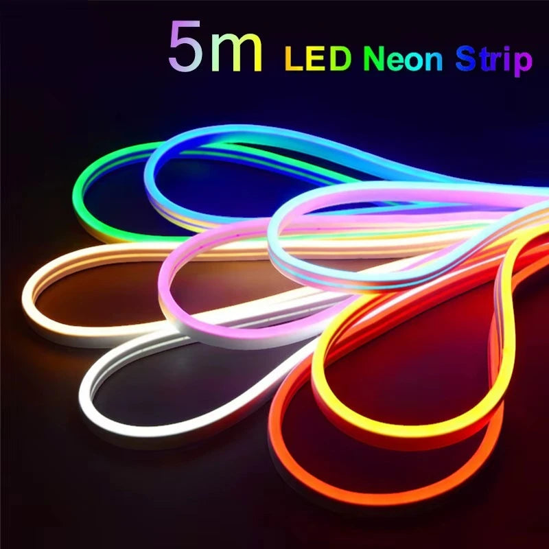 Flexible 5M 12V Neon Style LED Strip Light for Home Decor and Car Lighting