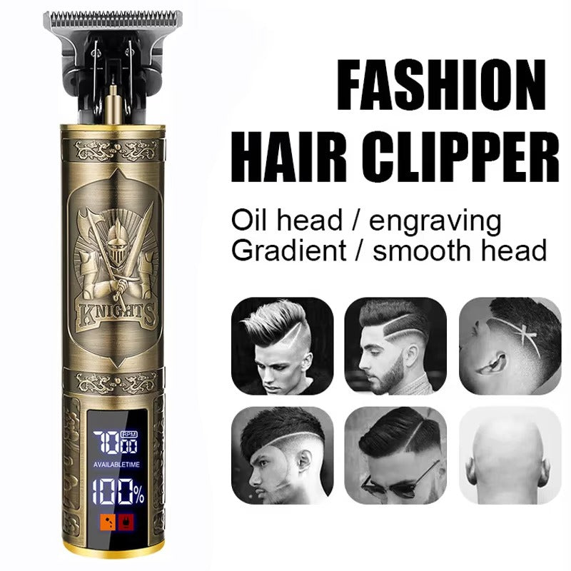 Professional Hair Clipper for Men – Cordless Vintage Trimmer with LED Display (USB Rechargeable Barber Machine)