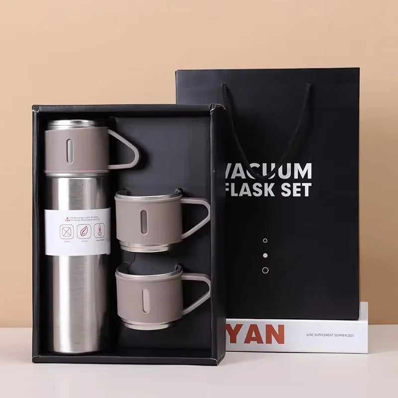 500ml Stainless Steel Vacuum Flask Gift Set – Thermal Insulated Bottle & Couple Cup