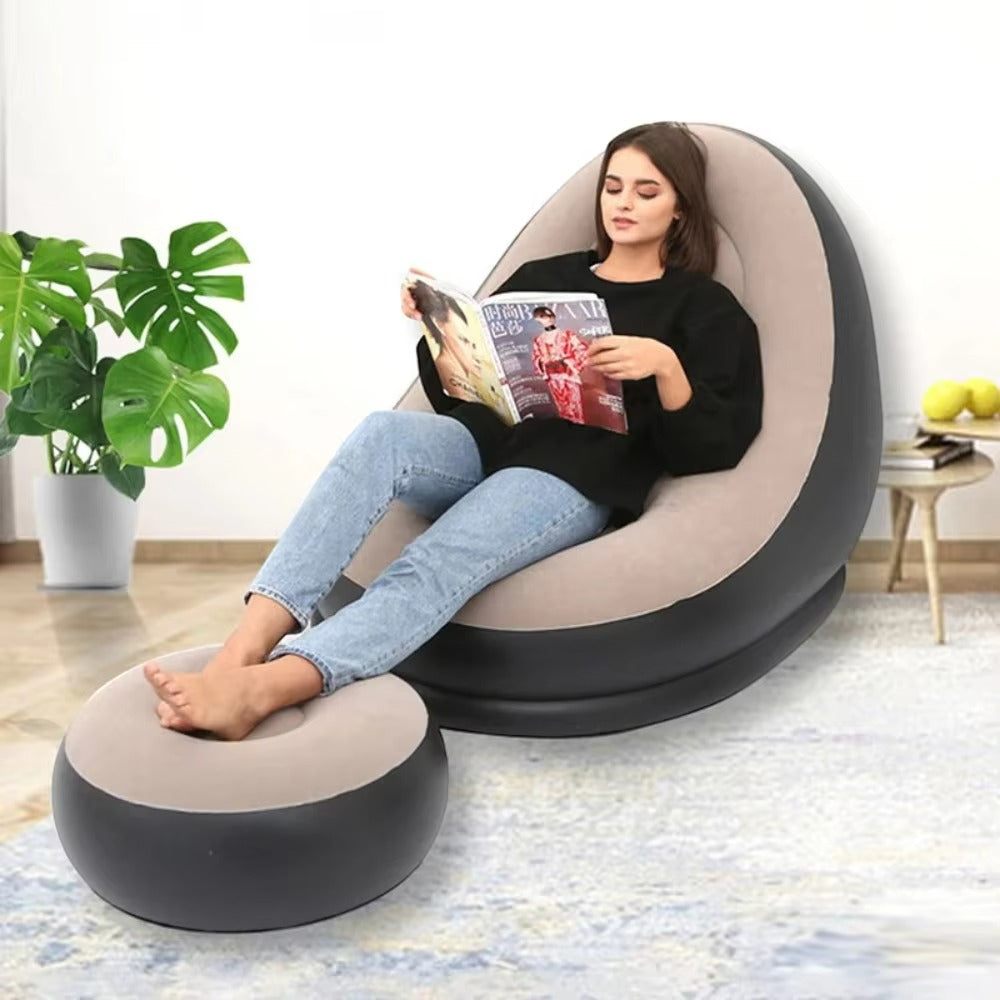 Lazy Inflatable Lounge Chair with Foot Stool – Portable Air Sofa for Living Room & Bedroom