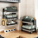 3-Tier Wall Mounted Dish Rack – Kitchen Plate & Bowl Organizer with Drip Tray (Space Saving Sink Rack)