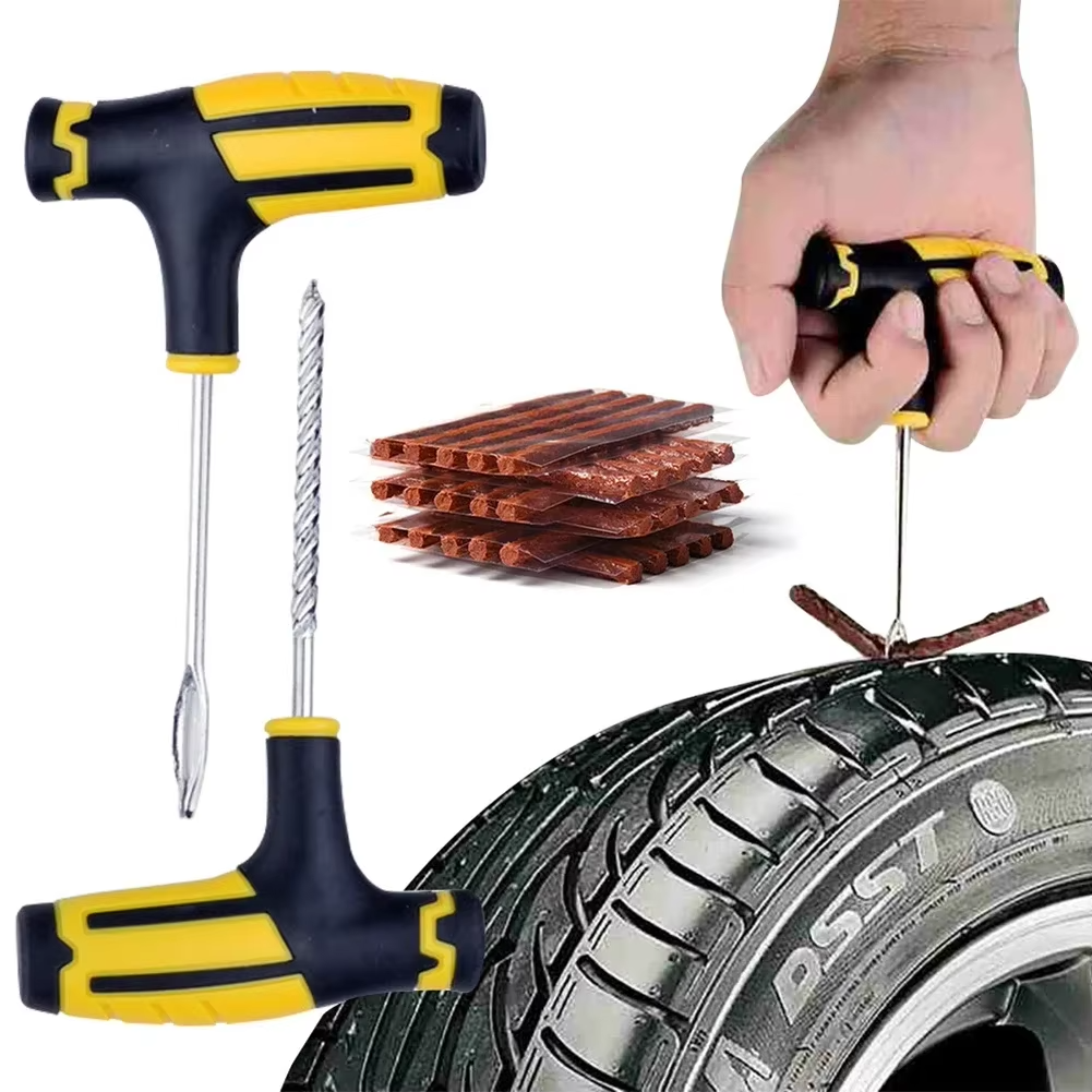 Car & Bike Tire Repair Kit – Tubeless Tyre Puncture Plug Tool Set with Rubber Strips