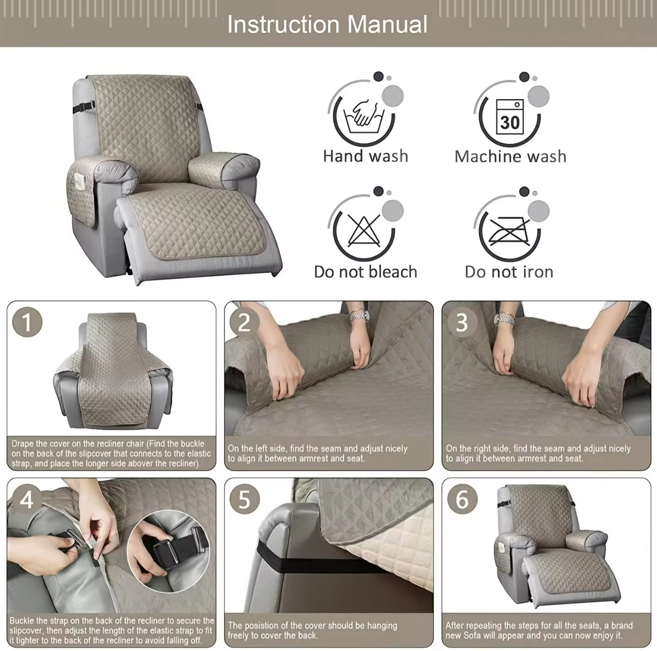 Solid Color Recliner Sofa Cover – Anti-Slip Armchair Protector for Pets, Kids & Daily Use (1 Seater)