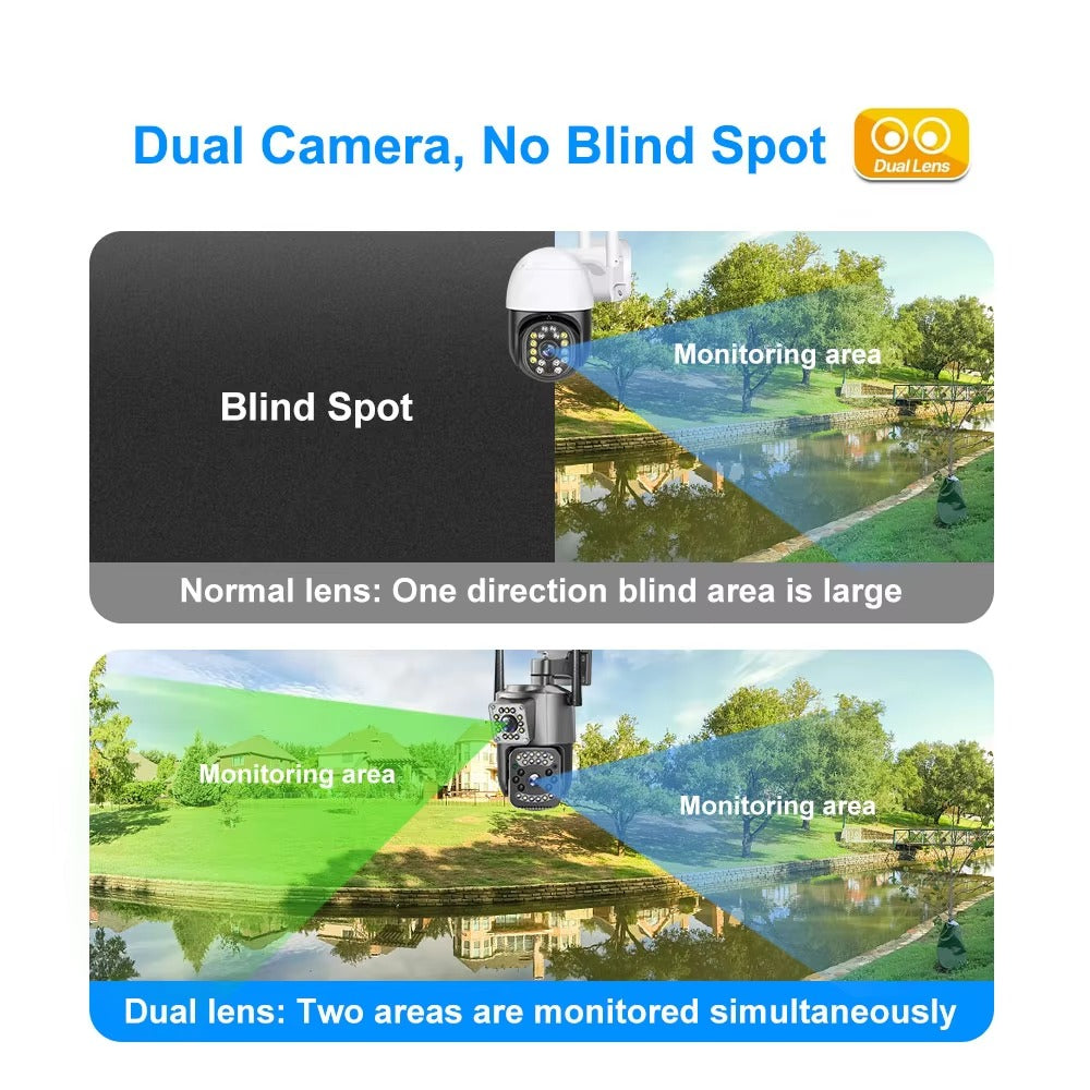 4MP Dual Lens WiFi Security Camera – Outdoor PTZ CCTV with Night Vision, AI Motion Detection & Mobile App (V380 Pro)