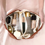Large Capacity Travel Makeup Bag – Waterproof PU Leather Cosmetic Organizer for Women with Handle & Zipper